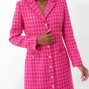 Pomander Place Pink Houndstooth Midi Dress
